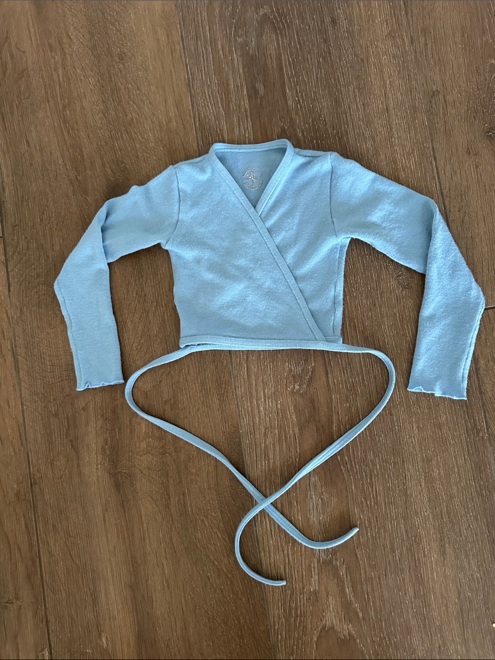 Wear Moi ballet Light Blue Wrap Crop wrap with Ties. Size 6-8.